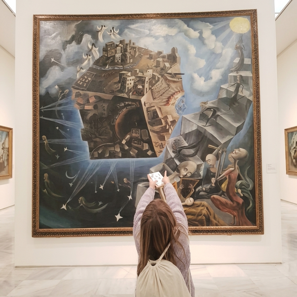 Museo Reina Sofia explicado a los niños - niña frente a Angeles Santos